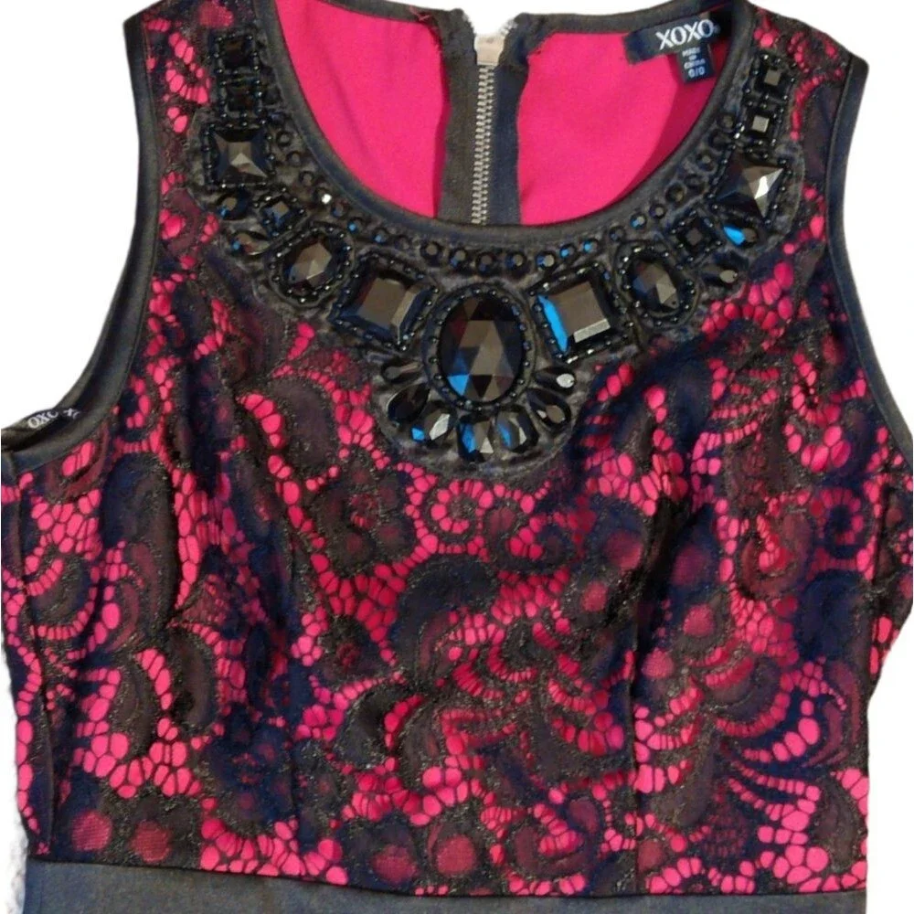 XOXO Red Black Lace Beaded Dress